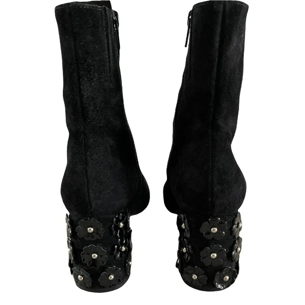 Jeannot Womens Black Suede Block Heels 3D Flowers On Heel Italy US 5.5-6 EUR 36.